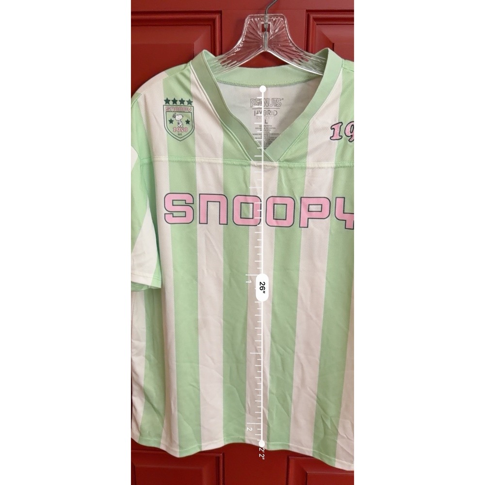 Peanuts Snoopy Hybrid Apparel V-Neck Striped Mesh Jersey Women's L Polyester - Picture 6 of 7